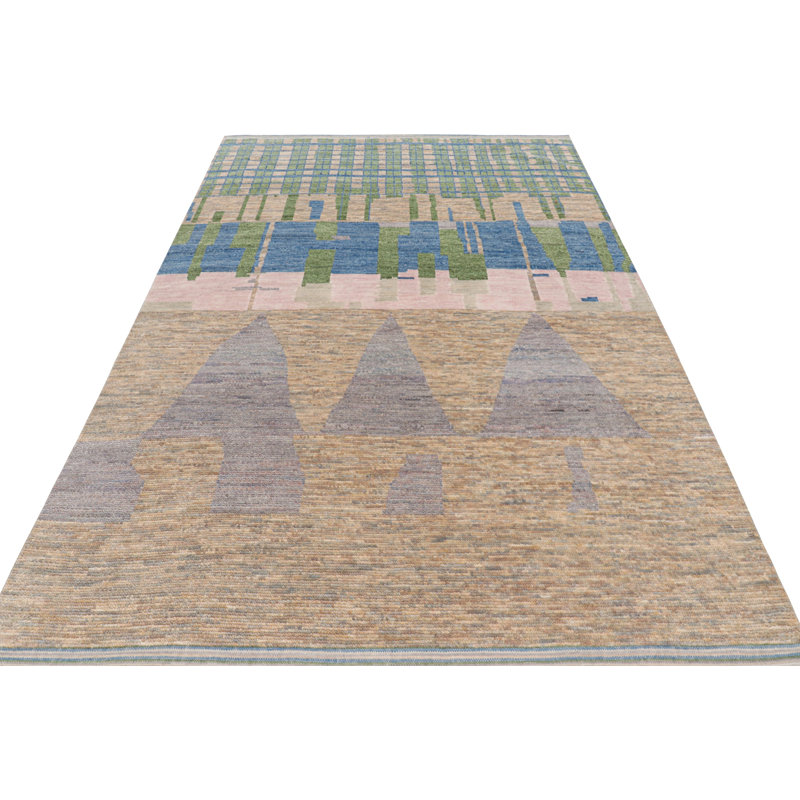 Moroccan Hand Knotted Geometric Area Rug, Rectangle 6' x 8'