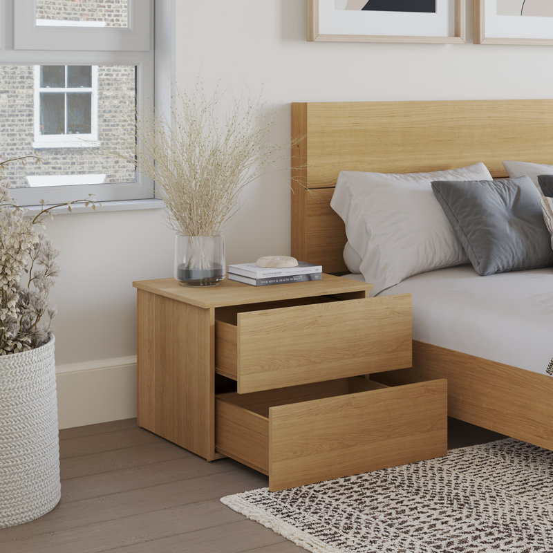Ensemble de chambre à coucher avec lit plateforme 3 pièces Milo, Chêne Naturel, Grand