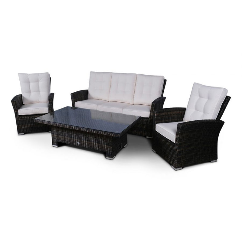 Aldan 5 - Person Garden Lounge Set with Cushions, Ivory/Brown