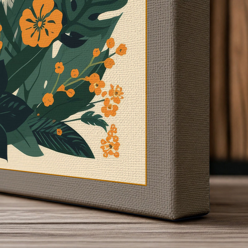Tiger in Bloom Tropical 1 Piece Wrapped Canvas Wall Art, 18x12 - 45.7 x 30.5 cm, Taupe Border