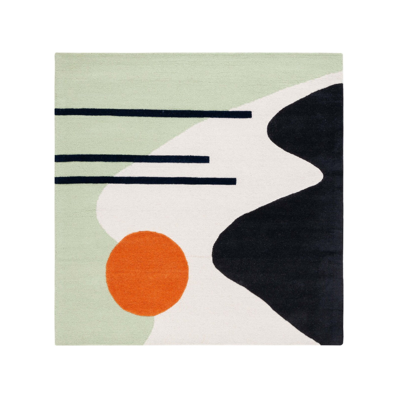 Felipe Handmade Wool Green/Black Rug, Square 6'