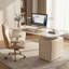 Bureau d'ordinateur 63 po avec prises électriques et recharge sans fil, table d'ordinateur en pierre frittée crème avec 3 tiroirs-1784832886