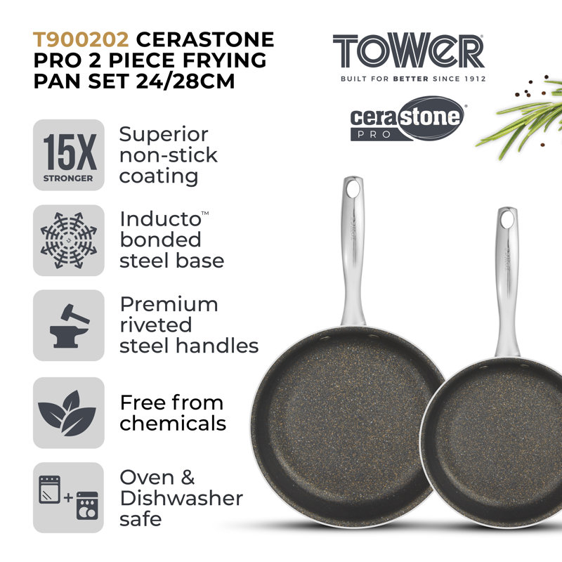 Tower T900202 Cerastone Pro Forged Aluminium 2 Piece Frying Pan Set with Riveted Steel Handles, Non-stick Coating, Graphite