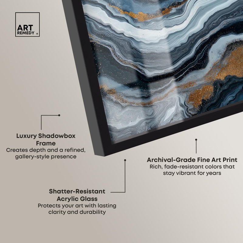 Acrylique Flow II, Shadowbox Print, Geode Art Prints par Art Remedy, Noir, H 21 po x l 17 po