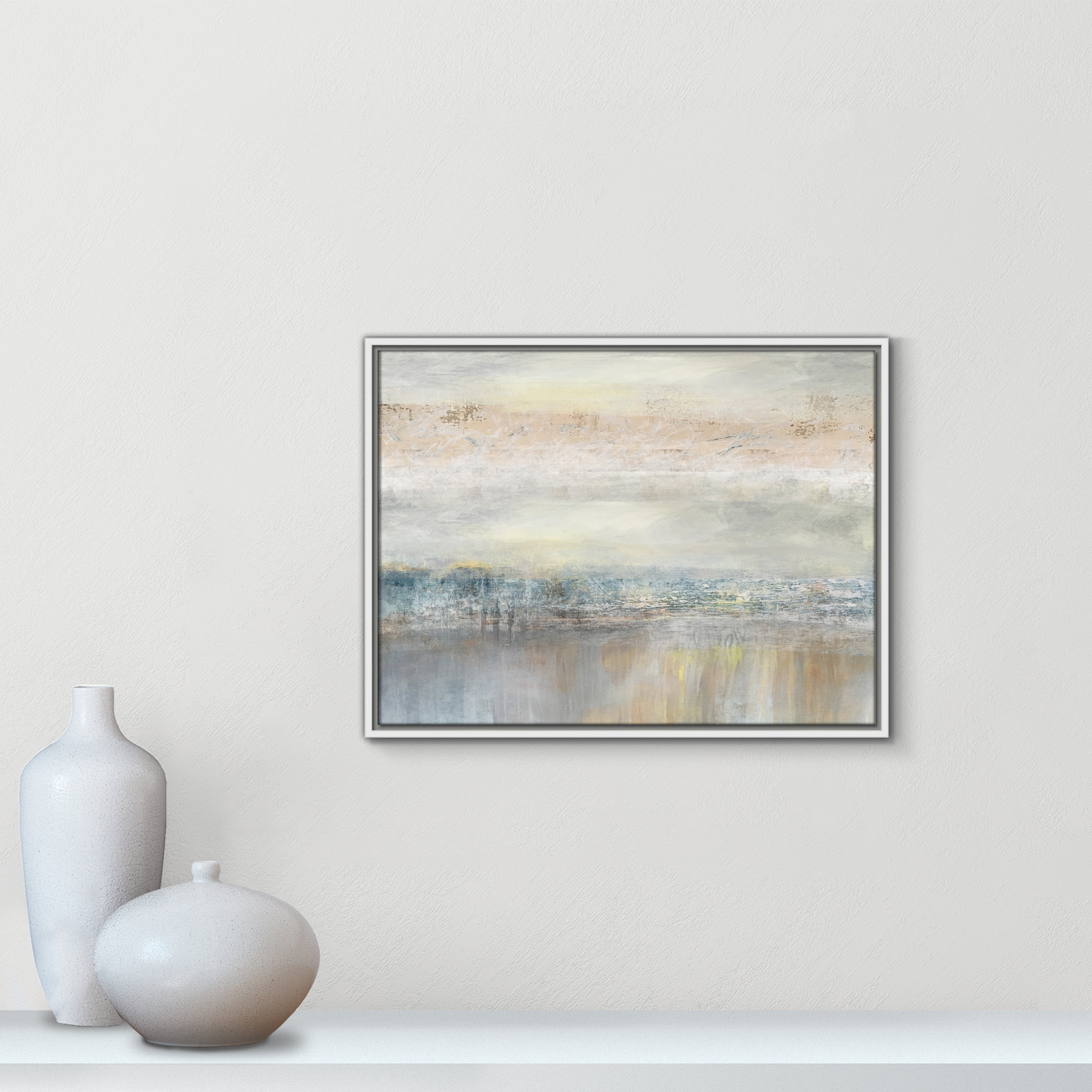 From A Distance by Nan - Painting Print, 19.5" H x 25.5" W, Picture Framed Canvas, White