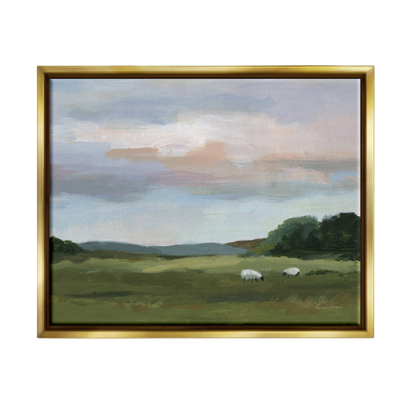 Moutons dans un champ, Cadre flottant métallique doré, H 17 po x l 21 po x P 1,7 po
