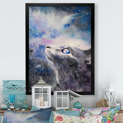 «Blue Cat In Futuristic Galaxy», reproduction d'art sur toile traditionnelle