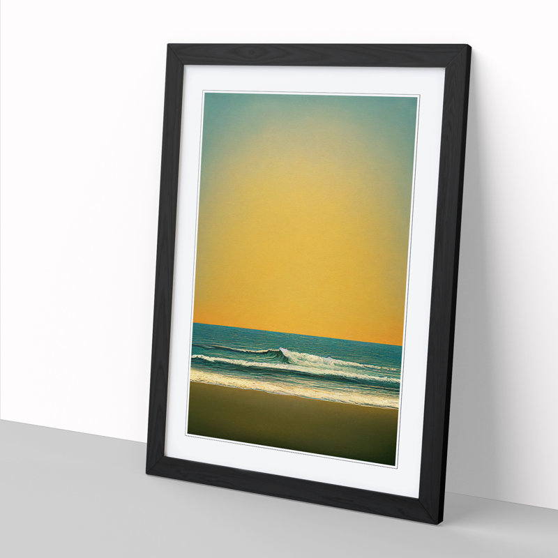 FRM-V0523-195X Beach Painting Minimalism - Single Picture Frame Print, Oak Framed, 64cm H x 46cm W x 2cm D
