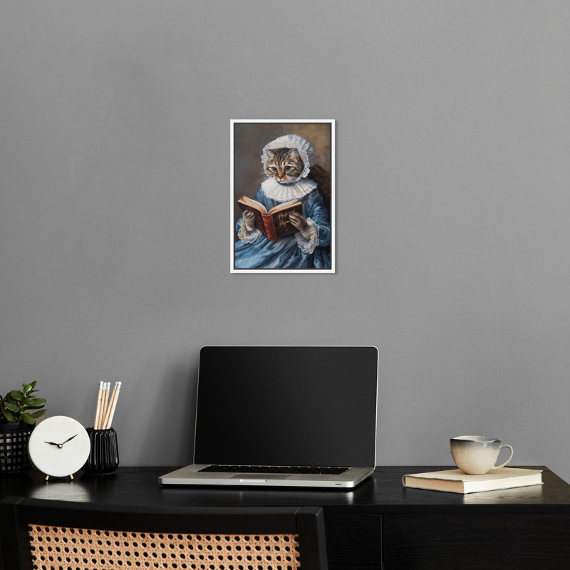 «Literature Writer Cat» par Quirky Art, Cadre blanc, H 31 po x l 21 po