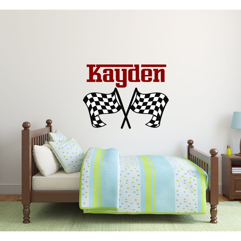 Adhésif décoratif garçon avec drapeaux à damier, H 46 po x l 67 po, Oui, Rouge