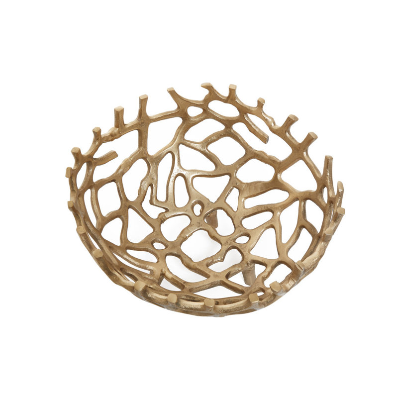 Darsh Aluminum Decorative Bowl 1, Gold, 19cm H x 32cm W x 32cm D
