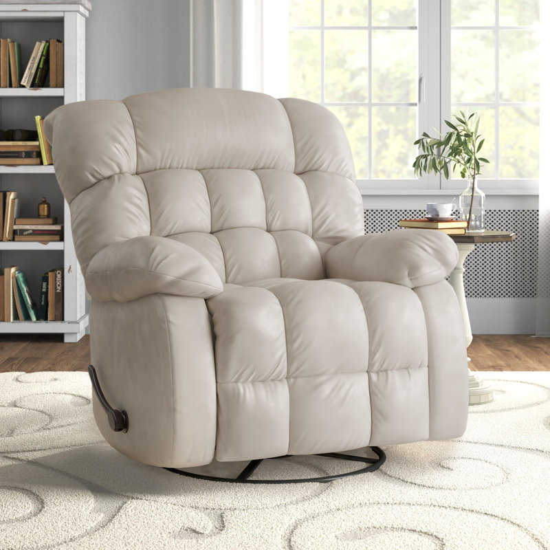 Fauteuil inclinable manuel pivotant en cuir véritable de 40 po Union City, Cuir véritable blanc