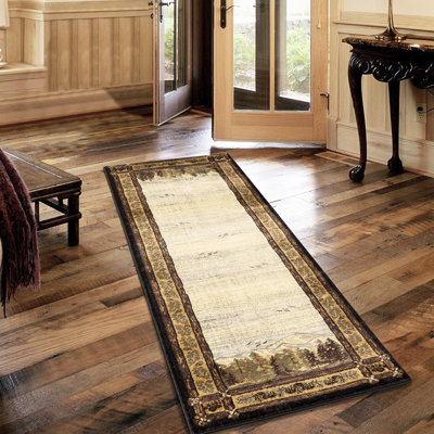 Tapis de couloir noir - 2,58 pi x 7,25 tons terreux et images Woodland