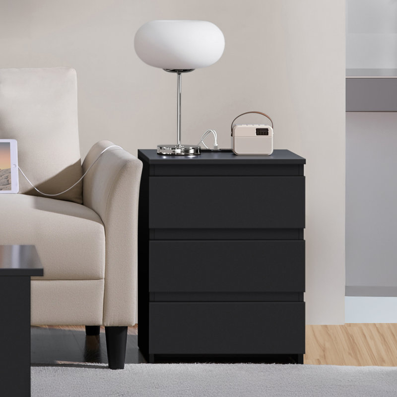 3-Drawer Vertical End Table, Black