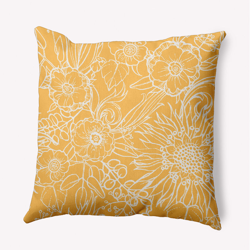 Cuban Flare Zentangle Floral Polyester Square Pillow Cover & Insert, Yellow, Square 16"