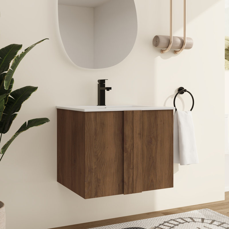 Meuble-lavabo mural moderne 24 po avec lavabo en céramique, portes à fermeture en douceur, 24