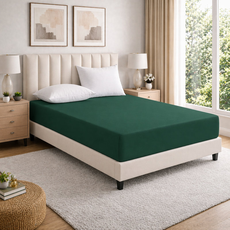 Super Luxury Microfiber 25 cm Plain Fitted Sheet , Double (4'6), Green