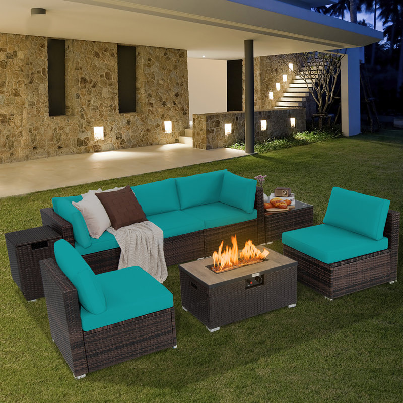 Ensemble de meubles de patio en rotin 8 pièces Avaiyah, Turquoise