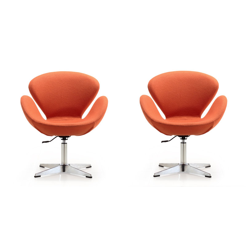 Raspberry Modern Wool Blend Upholstered Metal Swivel Balloon Chair in Orange, Orange Wool