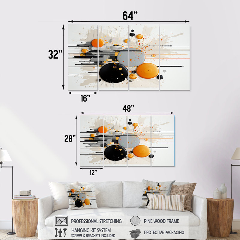 «Silver Moon Rising - Minimalisme», art mural 4 pièces, H 28 po x l 48 po