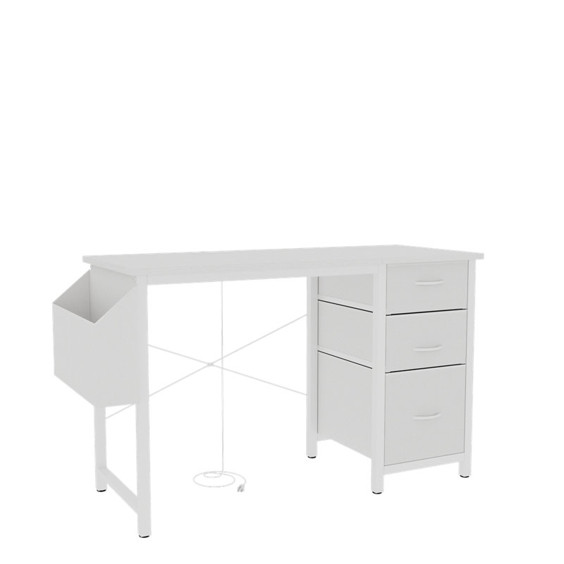 47.3"Office Desk With Power Outlet,3 Drawers,Side Pocket, Study Desk Easy To Assemble,Frame Stability Reversible For Home Desk, Company Computer Desk, Game Table,Vanity Table