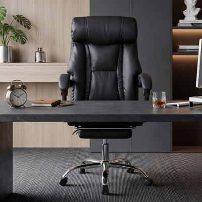 Fauteuil de bureau à hauteur ajustable avec repose-pieds Fauteuil d'ordinateur confortable à dossier haut Fauteuil de jeu inclinable en cuir durable