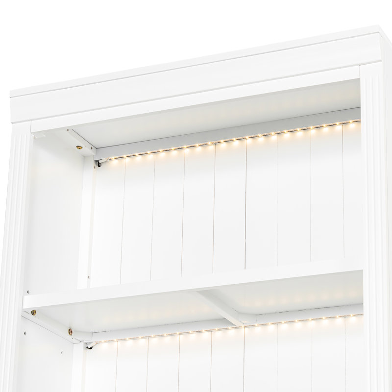 Bibliothèque moderne blanche avec hauteur de 83,4 po, éclairage à DEL, 2 portes en verre, 1 tiroir et rangement pour la chambre à coucher