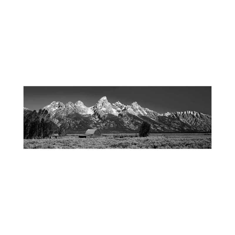 Barn on Plain Before Mountains, Grand Teton National Park, Wyoming, USA 1 Piece Wrapped Canvas Panoramic Wall Art