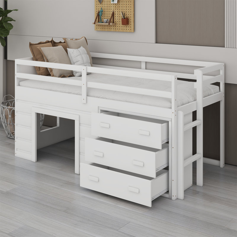 Lit mezzanine avec tiroirs et tablette, Blanc