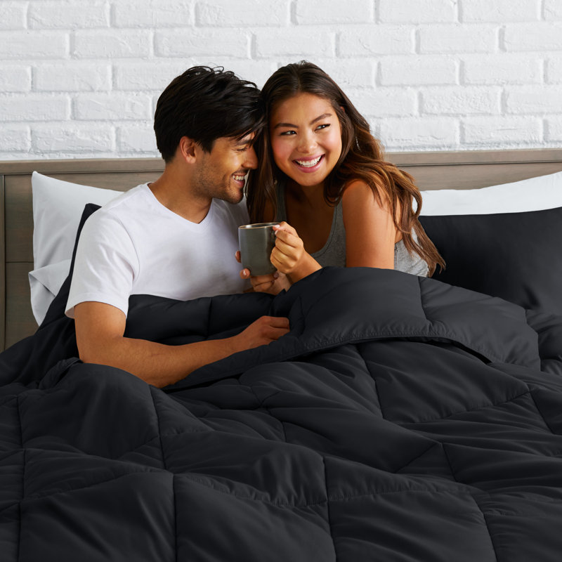 Bare Home Duvet and Pillowcase Set, Single, Black