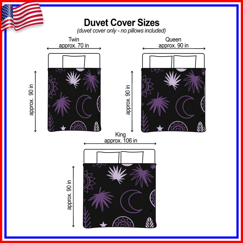 Purple Moon Star Pattern Duvet Covers, Queen