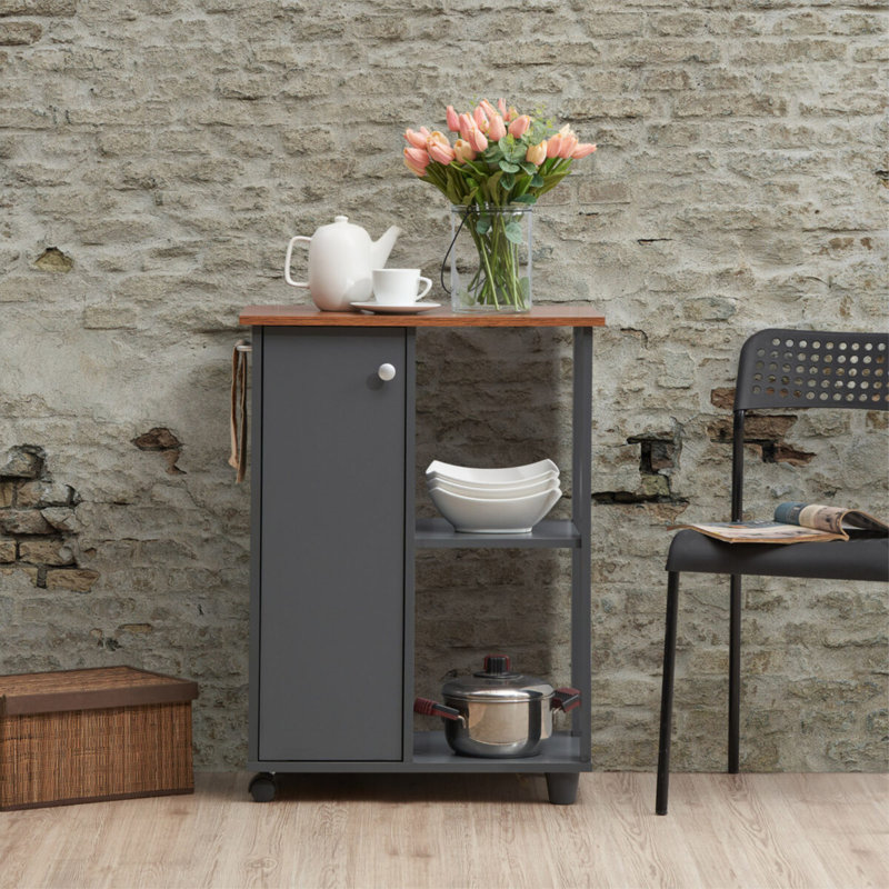 Alberto Wood Kitchen Cart, Gray/Oak