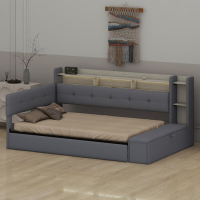 Daybed with Integrated Storage Footstool, Shelves, Trundle, USB Port & LED Lighting