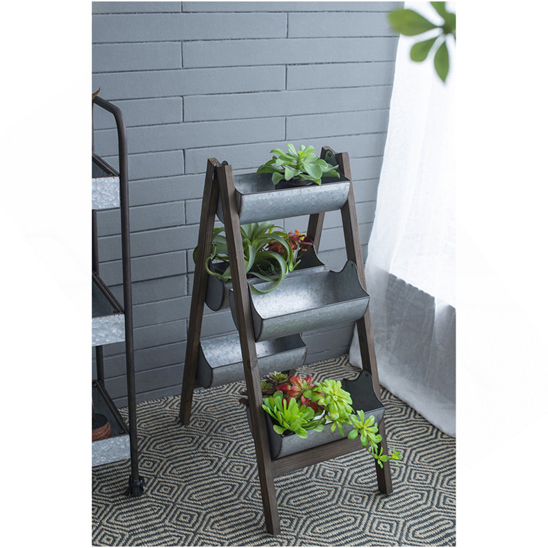 Pot à fleurs pliable en ardoise en bois galvanisé 14,2 po x 7,5 po x 70,9 po Farmhouse