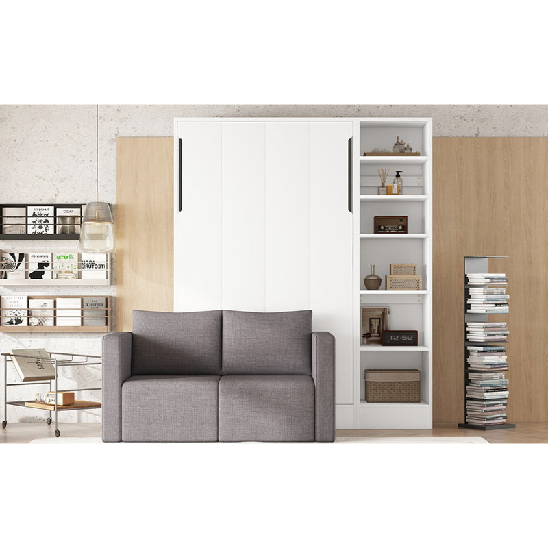 Lit simple blanc avec tablettes optimisant l'espace, Lit simple
