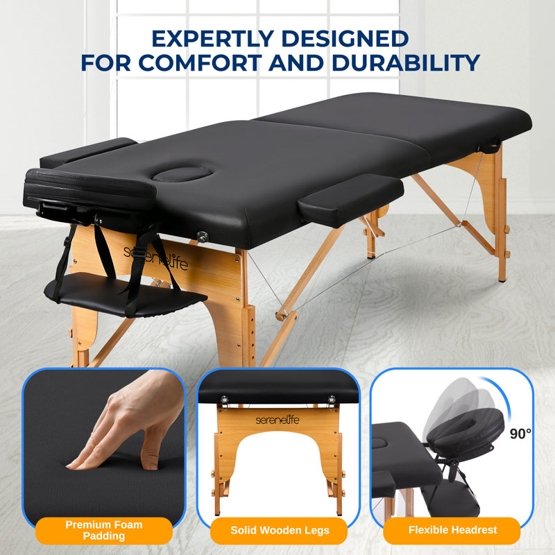 Serenelife Portable Massage Table, Professional Adjustable Folding 3 Sections Massage Bed With Carrying Bag, Lash Bed Ideal For Beauty Salon, Physical Therapy, Tattoo Parlor, Spa & Facial Treatment