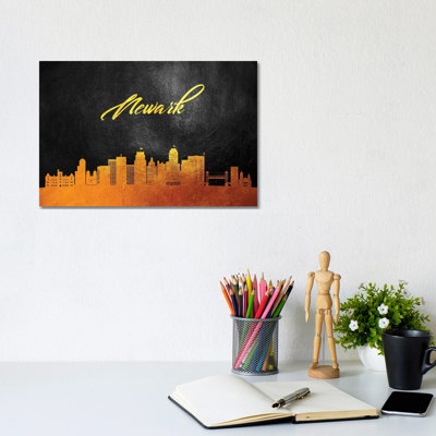 Newark New Jersey Gold Skyline by Adrian Baldovino - Wrapped Canvas Print
