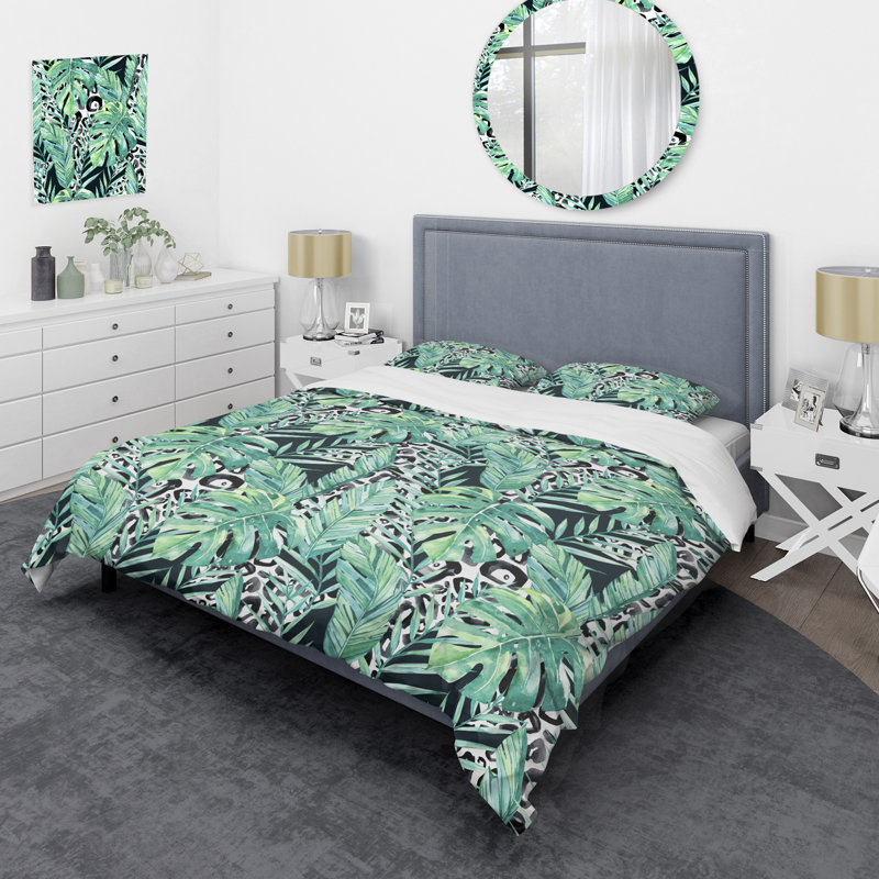Ensemble de housse de couette en microfibre vert / noir / blanc 3 pièces