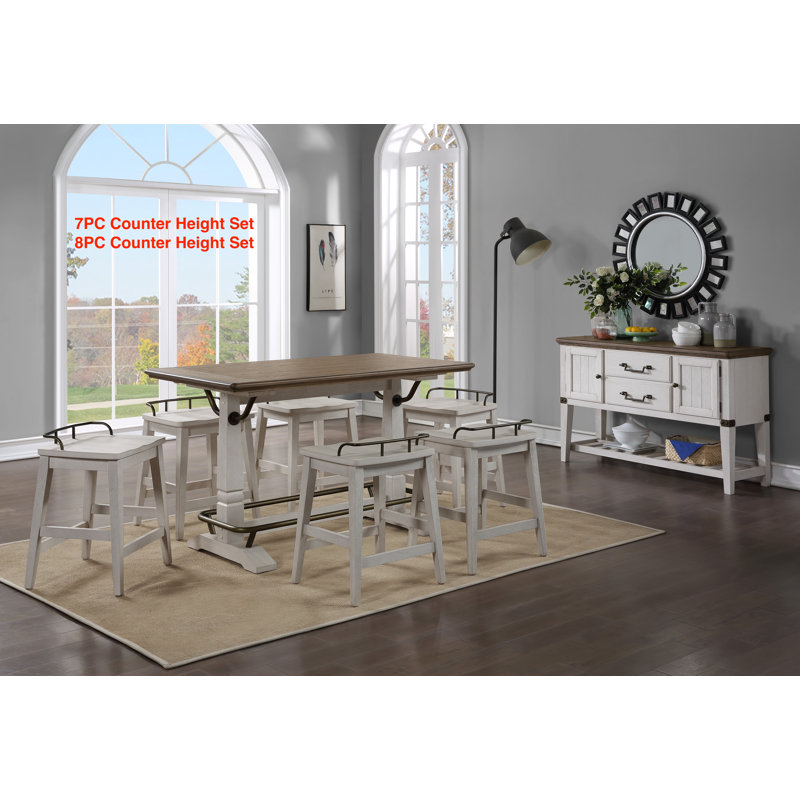 Ivory and Brown Wood Metal Backless Counter Stool