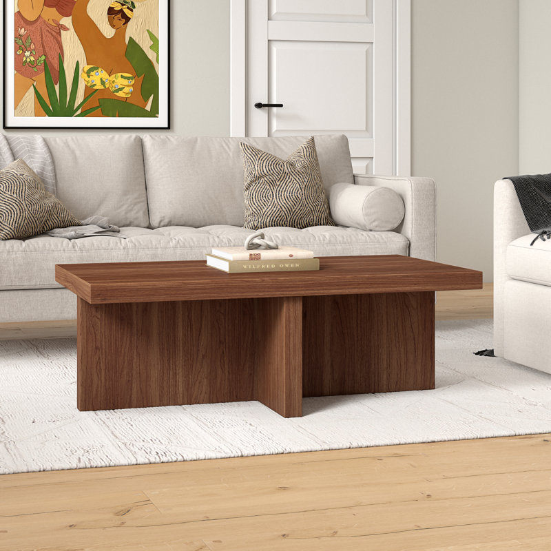 Elna Manufactured Wood Cross-Leg Coffee Table, 15" H x 44" L x 23.63" W, Satin Walnut