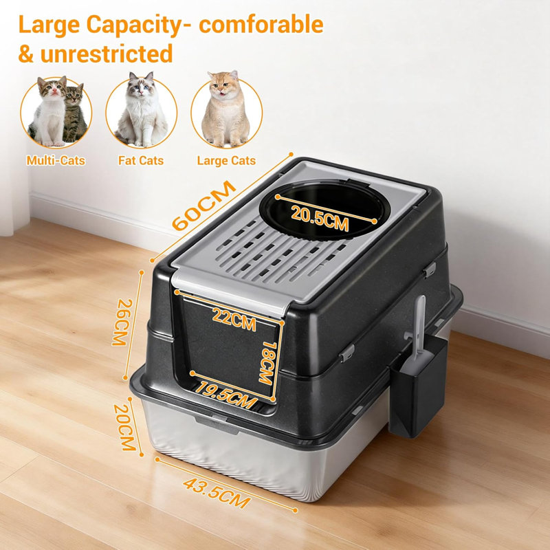 Litter Box, 43.5cm H x 40 cm W x 60cm D, Black