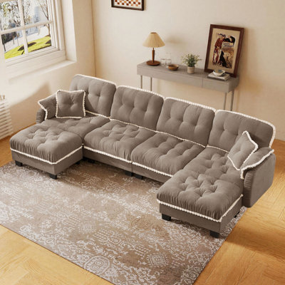 Canapé modulaire en L avec repose-pieds et repose-pieds Chenille
