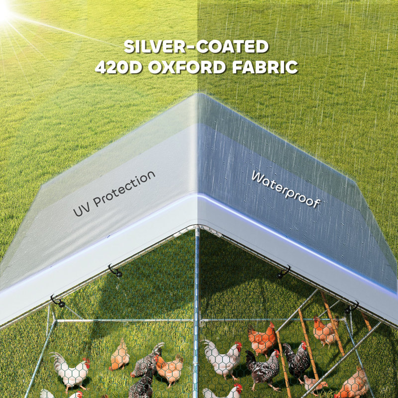 Poulailler en métal avec couvercle imperméable et anti-UV, porte d'alimentation, mangeoire suspendue