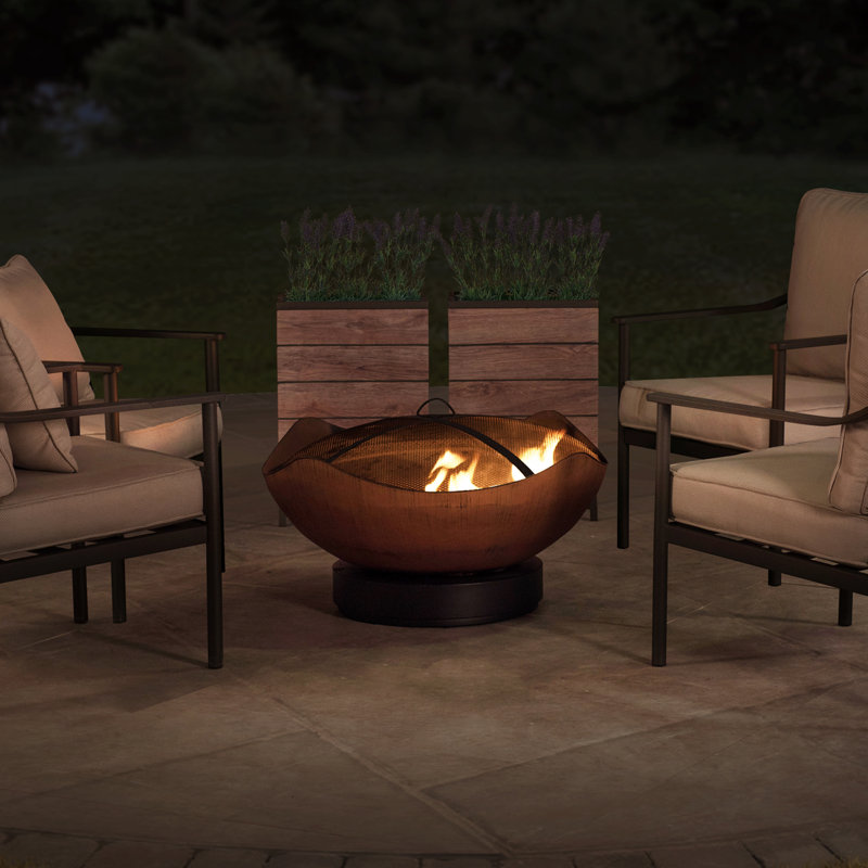 32.6 Inch Black and Copper Wood Burning Fire Pit Table