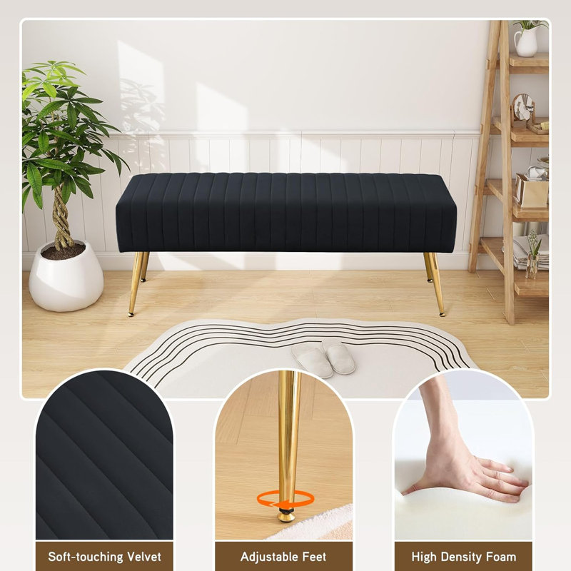 Rodjanae Velvet with Upholstery Bench, Black