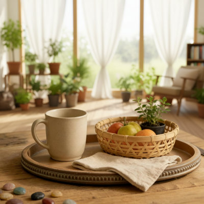 Vintage-Style Beaded Wooden Tray Coffee Table Centerpiece, A Great Bar Decoration.