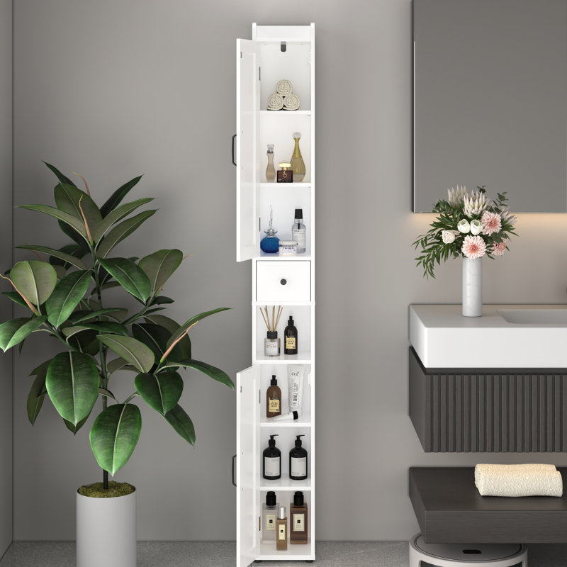 68.75" Tall Freestanding 2 - Door Bathroom Cabinet With 3 Adjustable Shelves, Tip, Open Compartments, White For Bathroom, Kitchen And Living Room In Small Areas Doors, Compartments Home's Spaces
