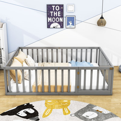 Wooden Platform Bed with Fence