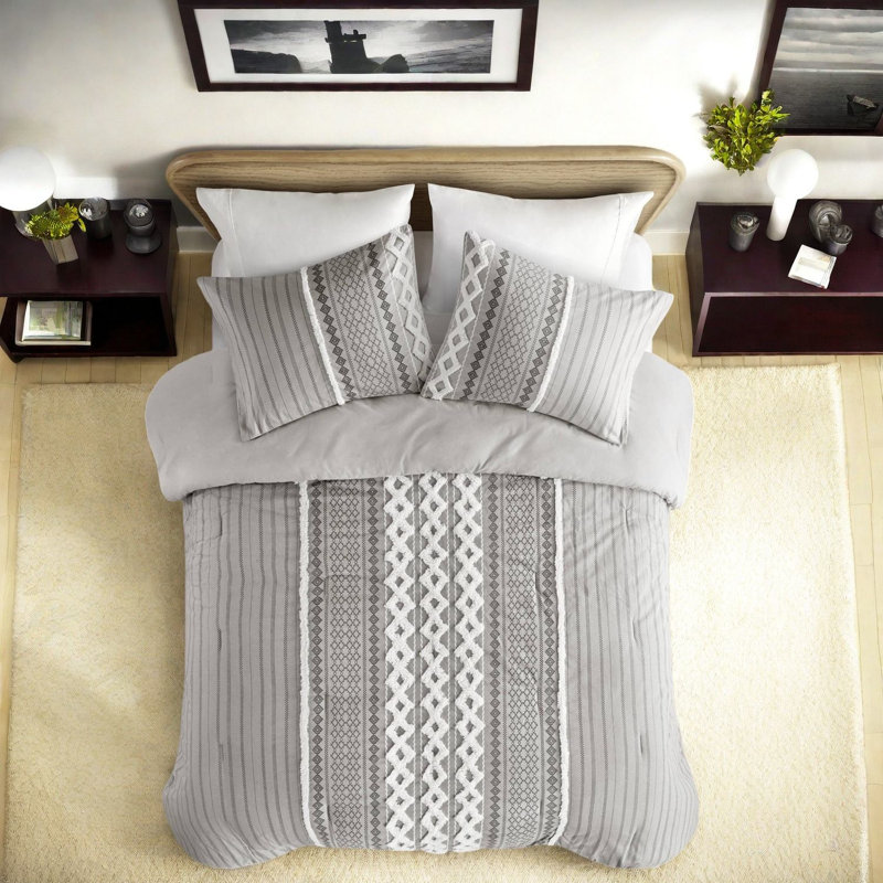 Ensemble de literie en coton de qualité supérieure, gris hypoallergénique, charme Mid-Century