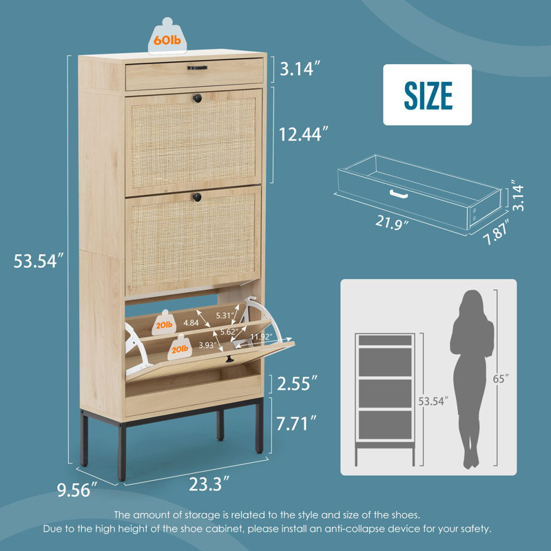 Armoire à chaussures avec 3 tiroirs rabattables, organisateur de rangement pour chaussures, rangement pour chaussures mince pour entrée, couloir